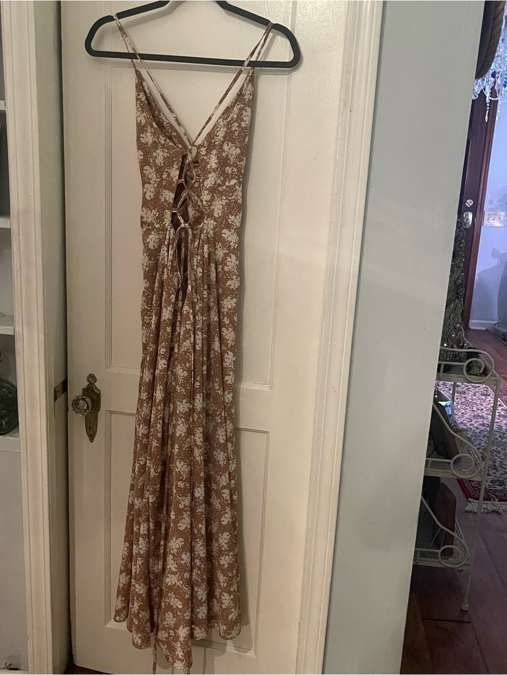 Lulu's Picturesque Moments Brown Floral Print Strappy Maxi Dress - Sz XL
